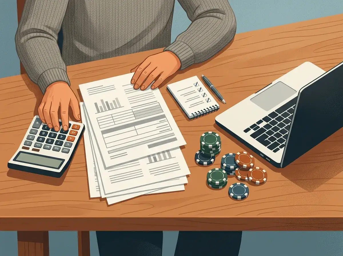 Nederlandse belastingcheck voor online casino's met documenten en fiches