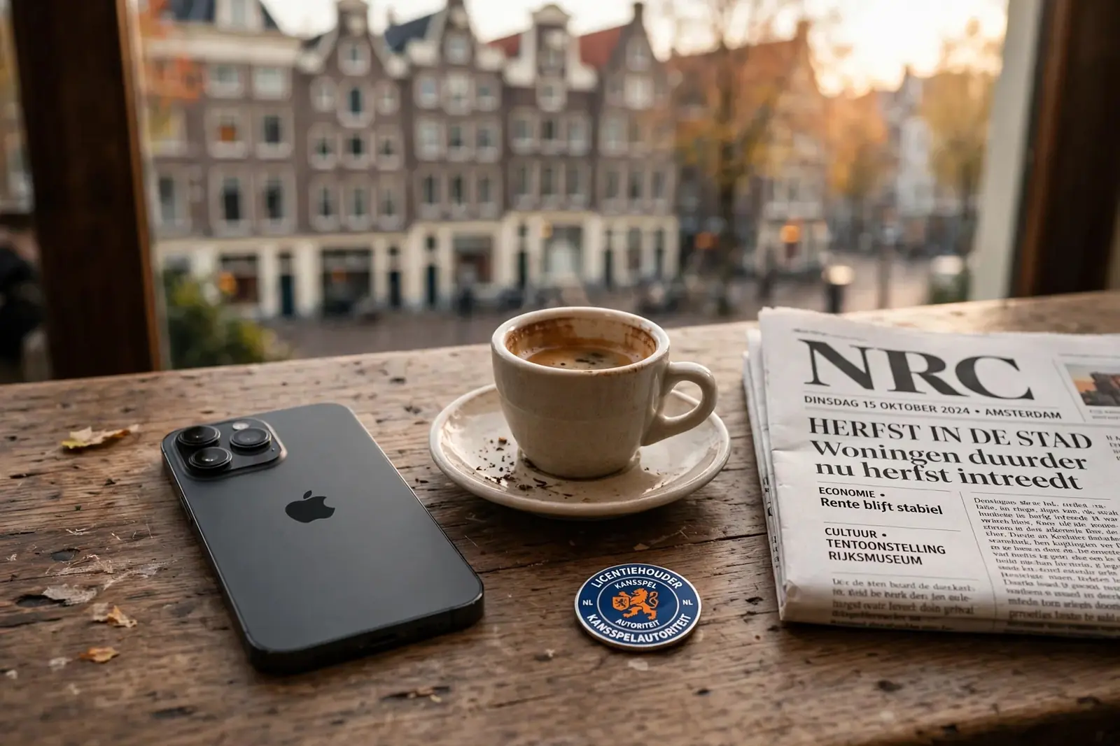 iPhone op tafel in een Amsterdams café met Ksa-vergunning